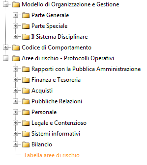 MoG , codice di comportamento , aree di rischio , finanza e tesoreria , codice di comportamento , sistemi informativi , bilancio 